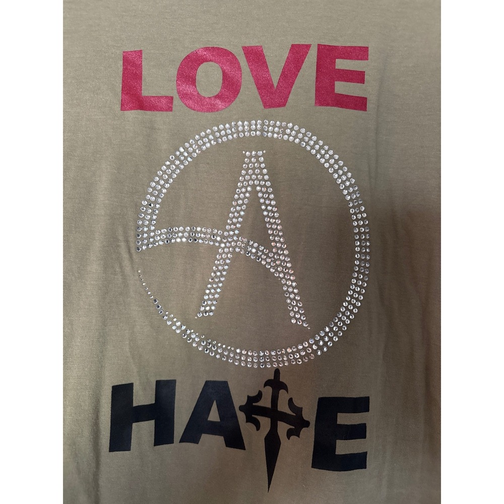 Criss Angel MINDFREAK t shirt olive‎ w/ rhinestone crystals Love Hate Sz XL